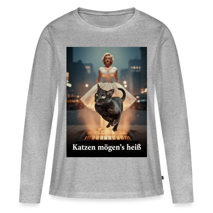 Katzen mögen’s heiß | Frauen Premium Bio Langarmshirt - Grau meliert