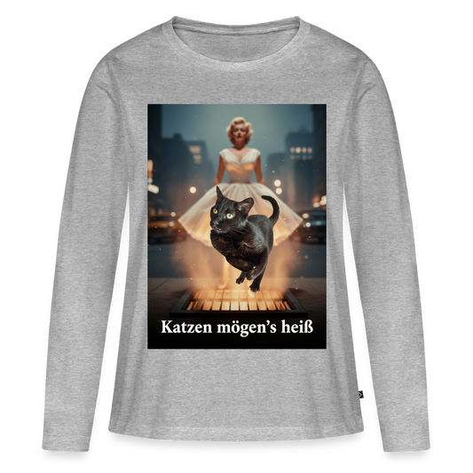 Katzen mögen’s heiß | Frauen Premium Bio Langarmshirt - Grau meliert