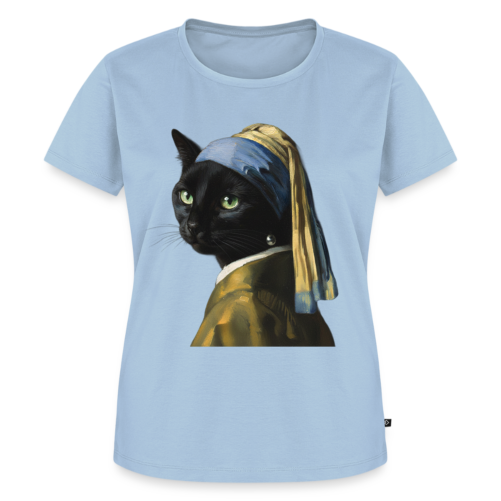 Das Mädchen mit dem Perlenohrring… aber es ist eine Katze | Frauen Premium T-Shirt - Hellblau