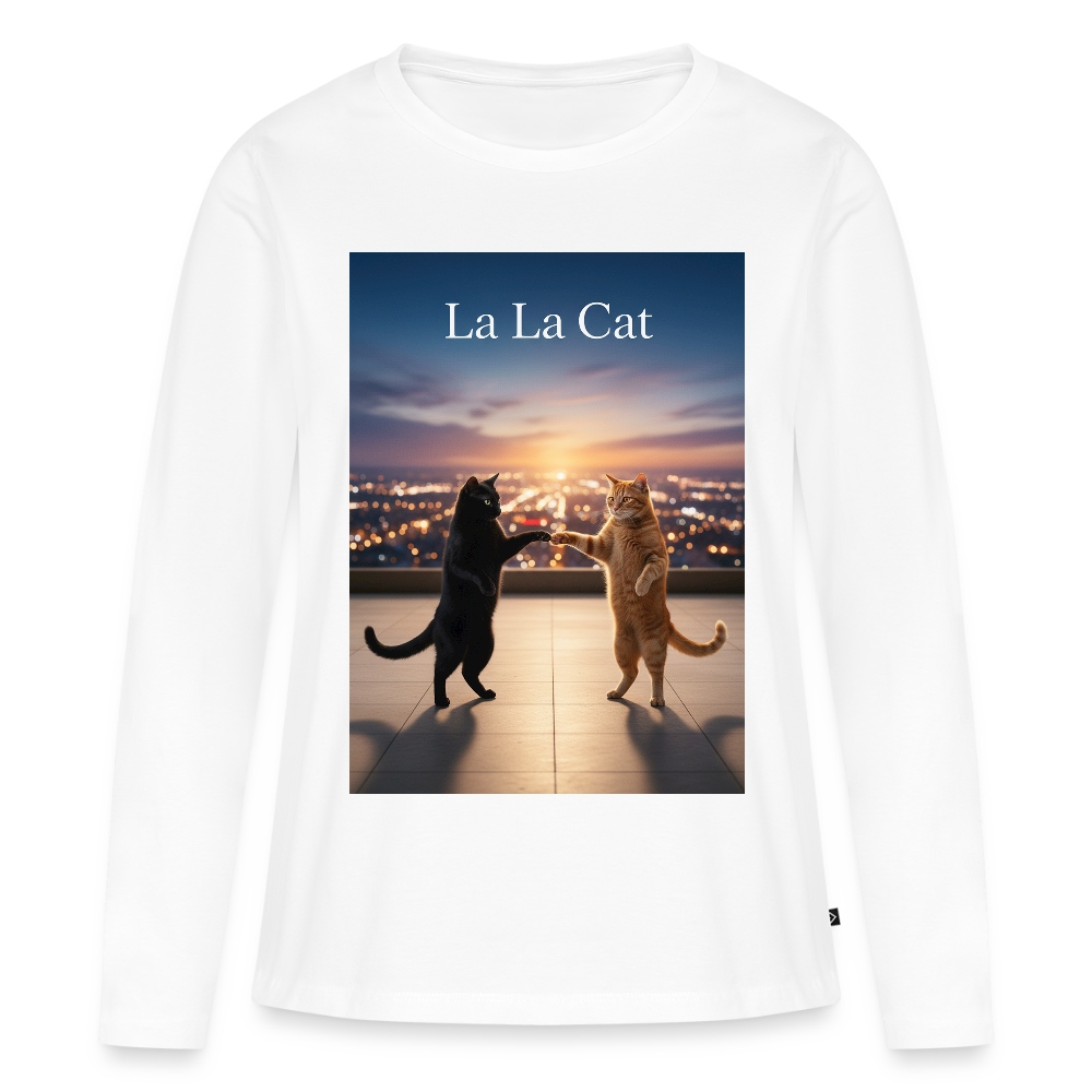 La La Cat – Tanz über den Dächern | Frauen Premium Bio Langarmshirt - Weiß