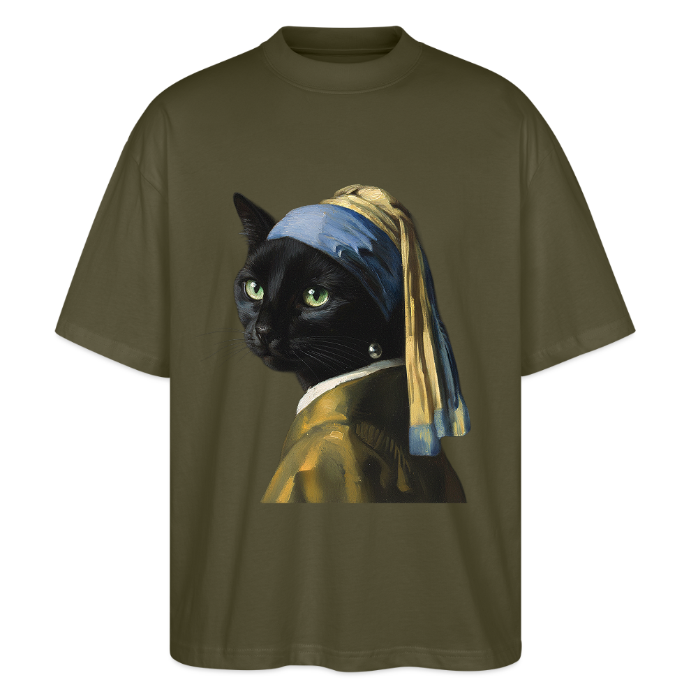 Das Mädchen mit dem Perlenohrring… aber es ist eine Katze | Stanley/Stella Oversized Unisex Bio T-Shirt Blaster - Khaki