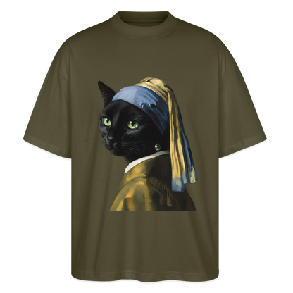 Das Mädchen mit dem Perlenohrring… aber es ist eine Katze | Stanley/Stella Oversized Unisex Bio T-Shirt Blaster - Khaki