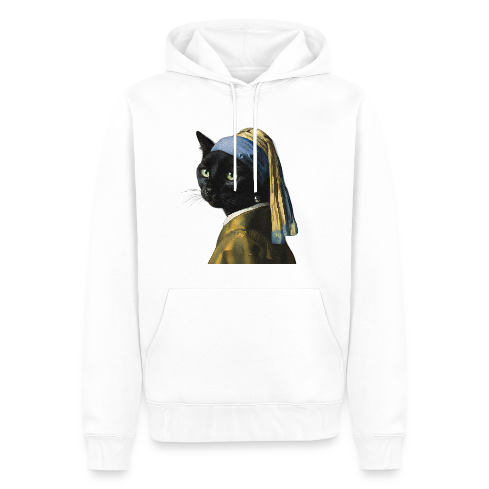 Das Mädchen mit dem Perlenohrring… aber es ist eine Katze | Männer Premium Hoodie - Weiß