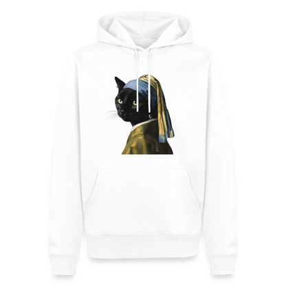 Das Mädchen mit dem Perlenohrring… aber es ist eine Katze | Männer Premium Hoodie - Weiß