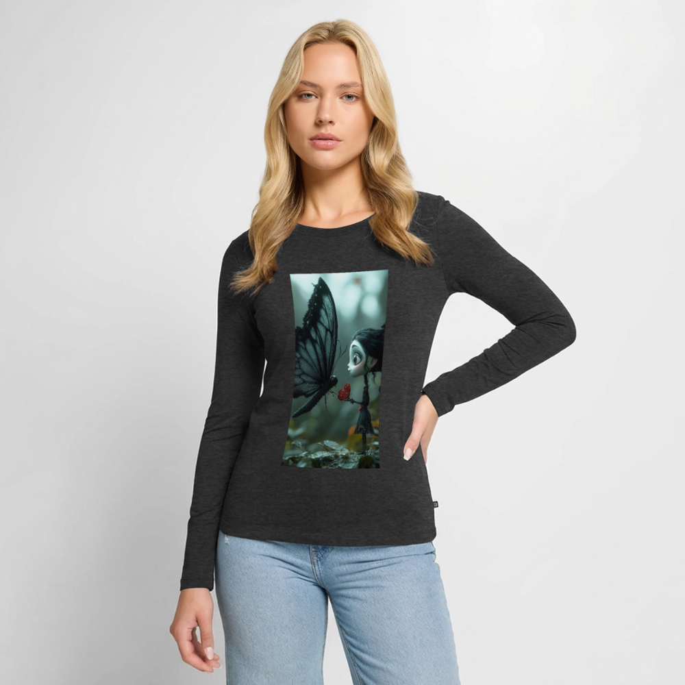 Mut für einen Moment | Frauen Premium Bio Langarmshirt - Anthrazit meliert