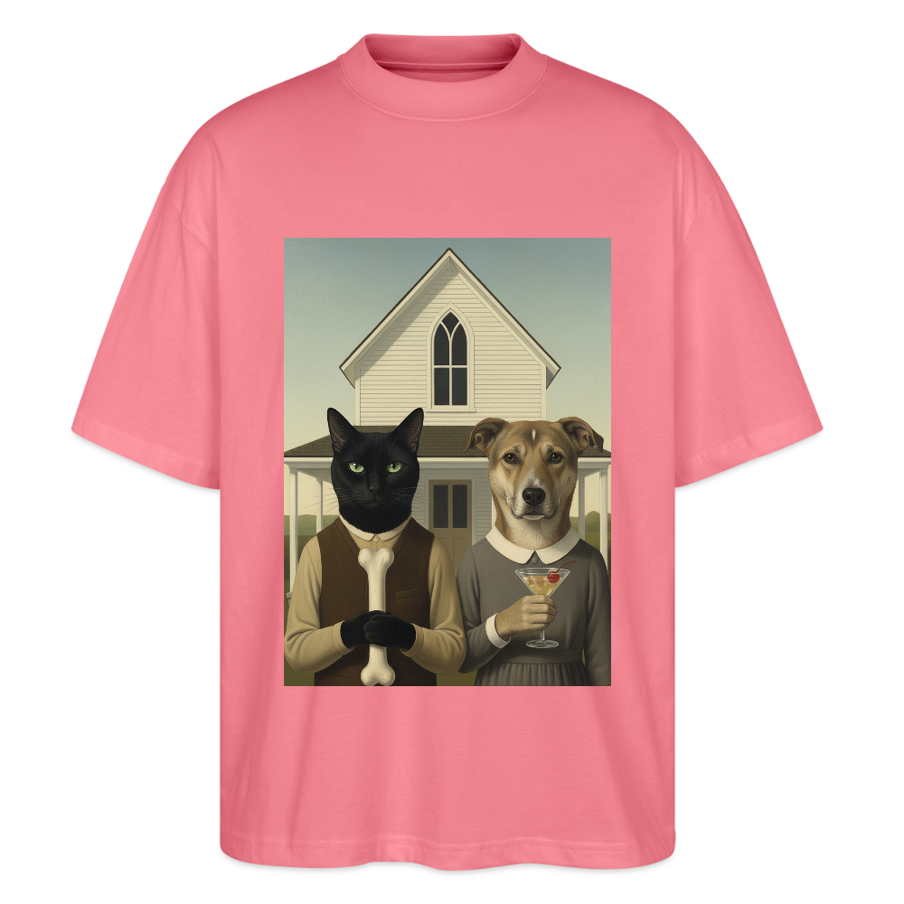 American Gothic… aber mit Katze und Hund | Stanley/Stella Oversized Unisex Bio T-Shirt Blaster - Pink 