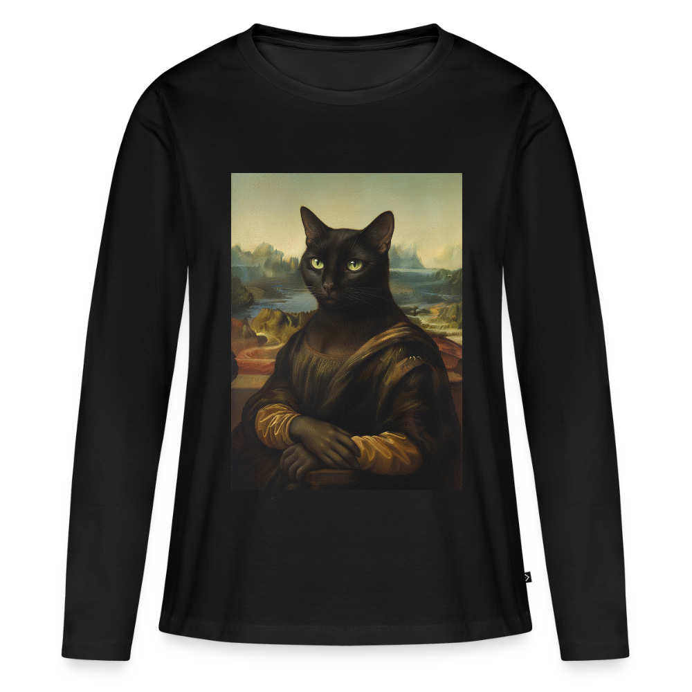 Mona Lisa… aber es ist eine Katze | Frauen Premium Bio Langarmshirt - Schwarz