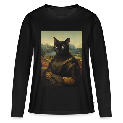 Mona Lisa… aber es ist eine Katze | Frauen Premium Bio Langarmshirt - Schwarz
