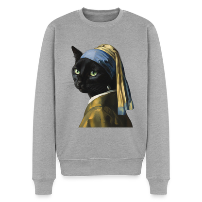 Das Mädchen mit dem Perlenohrring… aber es ist eine Katze |  Männer Premium Pullover - Grau meliert