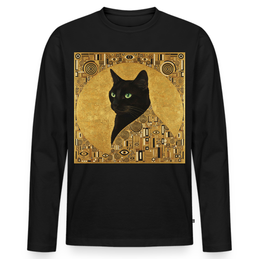 Adele… aber sie schnurrt – Goldene Katze à la Klimt | Männer Premium Bio Langarmshirt - Schwarz
