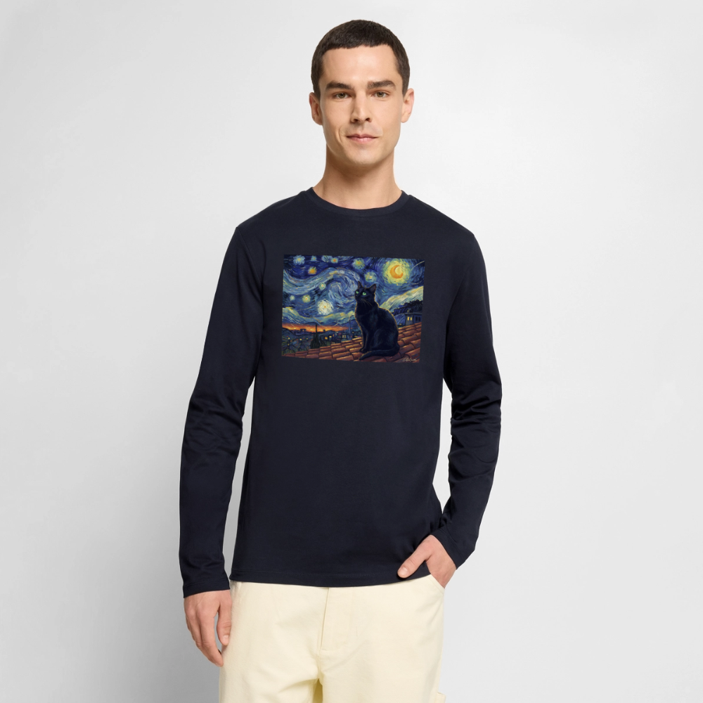 Sternennacht… aber die Katze denkt nach | Männer Premium Bio Langarmshirt - Navy