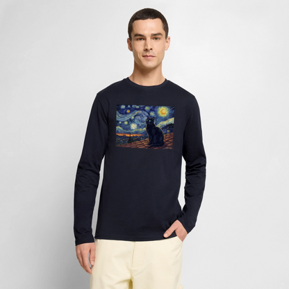 Sternennacht… aber die Katze denkt nach | Männer Premium Bio Langarmshirt - Navy