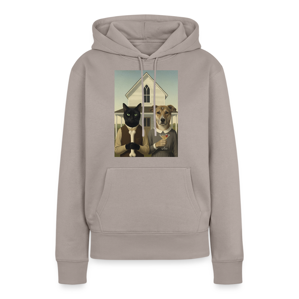 American Gothic… aber mit Katze und Hund | Frauen Premium Hoodie - Taupe