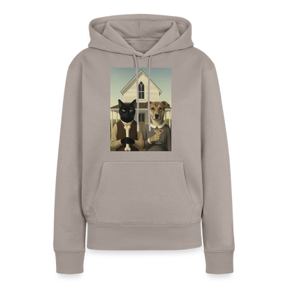 American Gothic… aber mit Katze und Hund | Frauen Premium Hoodie - Taupe