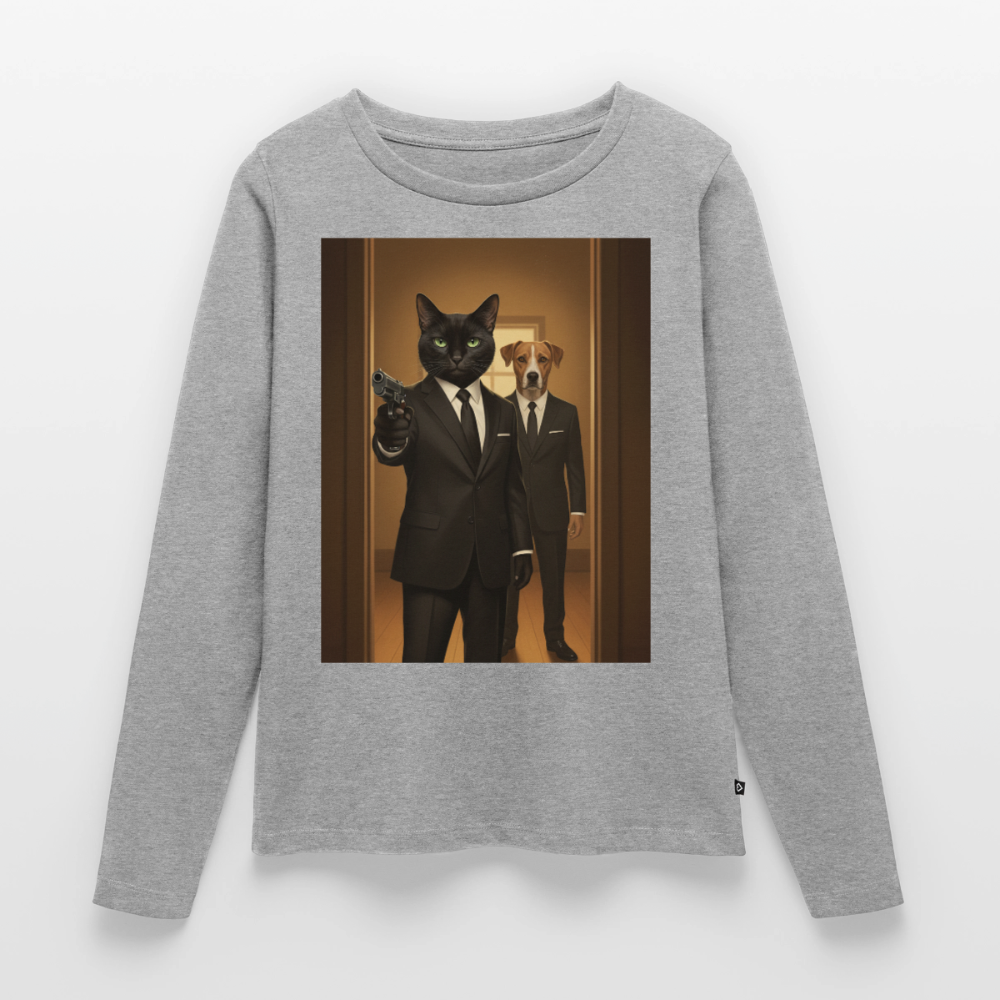 Krümel – Say Meow Again | Frauen Premium Bio Langarmshirt - Grau meliert