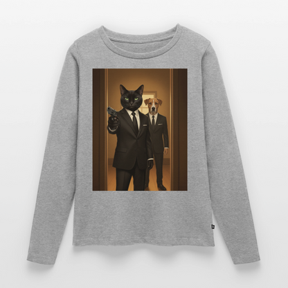 Krümel – Say Meow Again | Frauen Premium Bio Langarmshirt - Grau meliert
