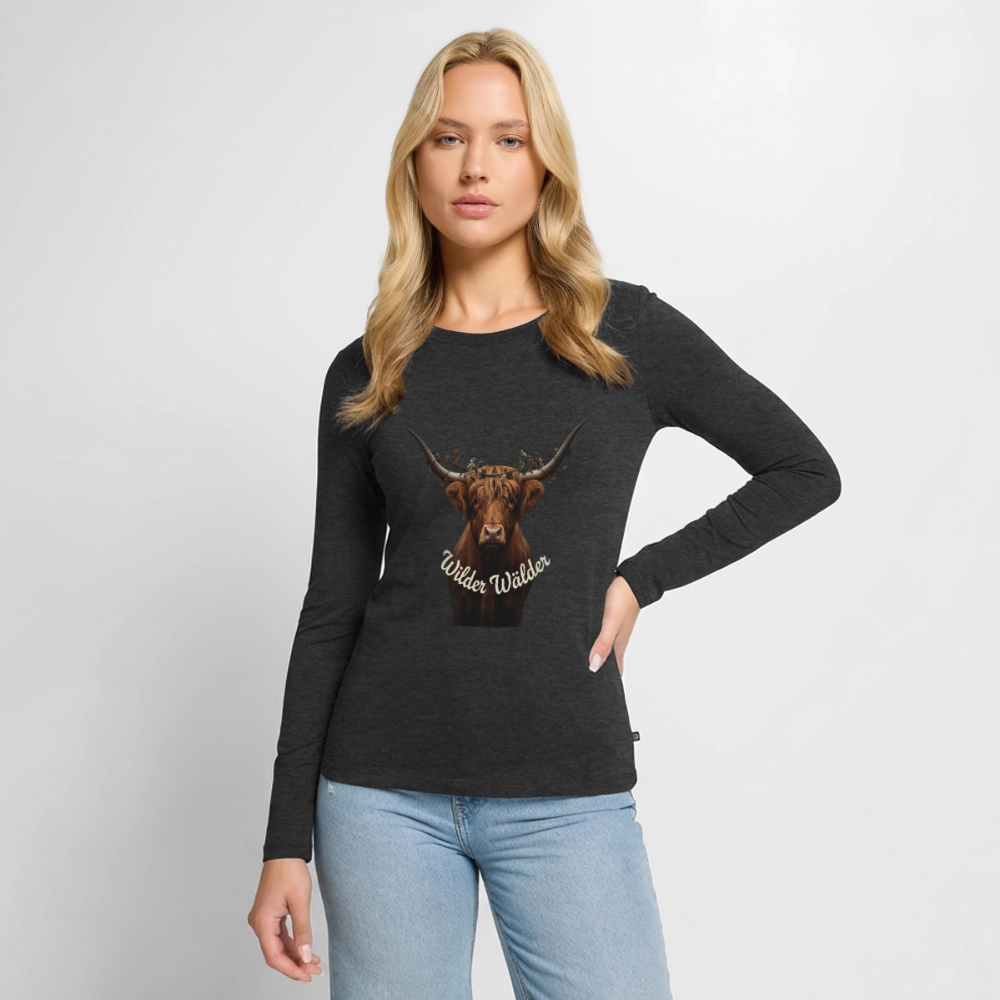 Wilder Wälder – Schwarzwald Highland Rind | Frauen Premium Bio Langarmshirt - Anthrazit meliert