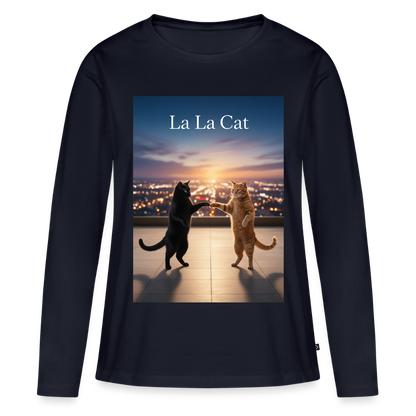 La La Cat – Tanz über den Dächern | Frauen Premium Bio Langarmshirt - Navy