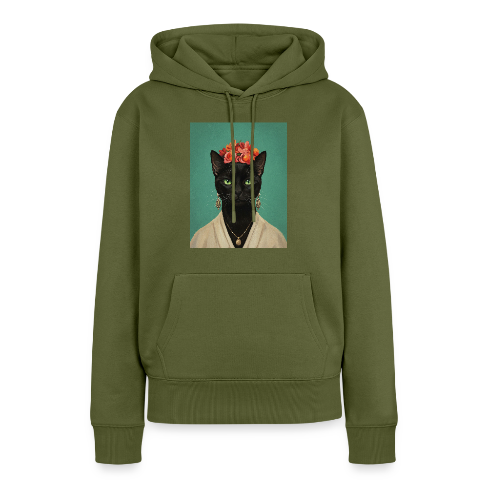 Frida Katze – Künstlerisches Katzenporträt |  Frauen Premium Hoodie - Khaki