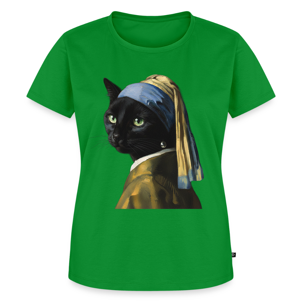 Das Mädchen mit dem Perlenohrring… aber es ist eine Katze | Frauen Premium T-Shirt - Grün