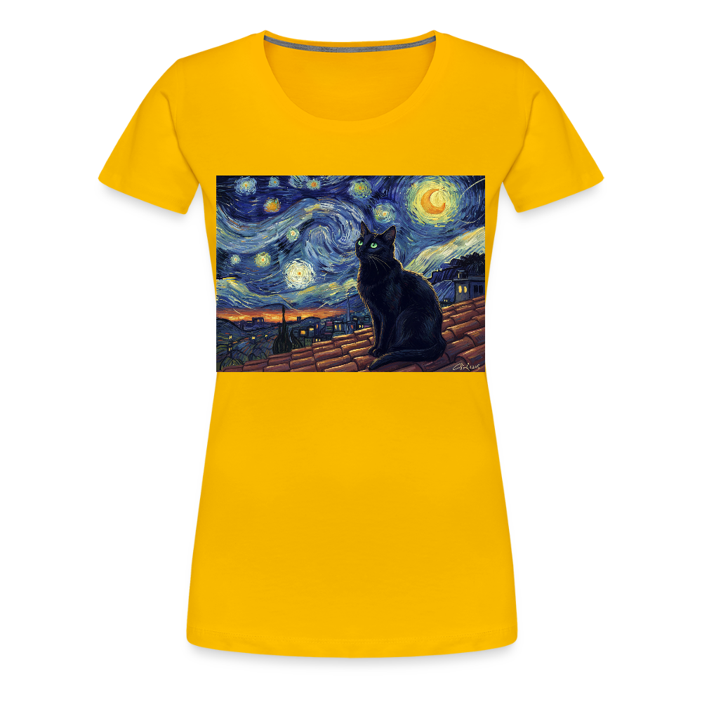 Sternennacht… aber die Katze denkt nach | Frauen Premium T-Shirt - Sonnengelb