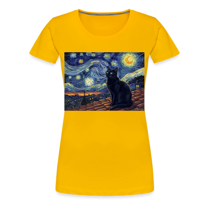 Sternennacht… aber die Katze denkt nach | Frauen Premium T-Shirt - Sonnengelb