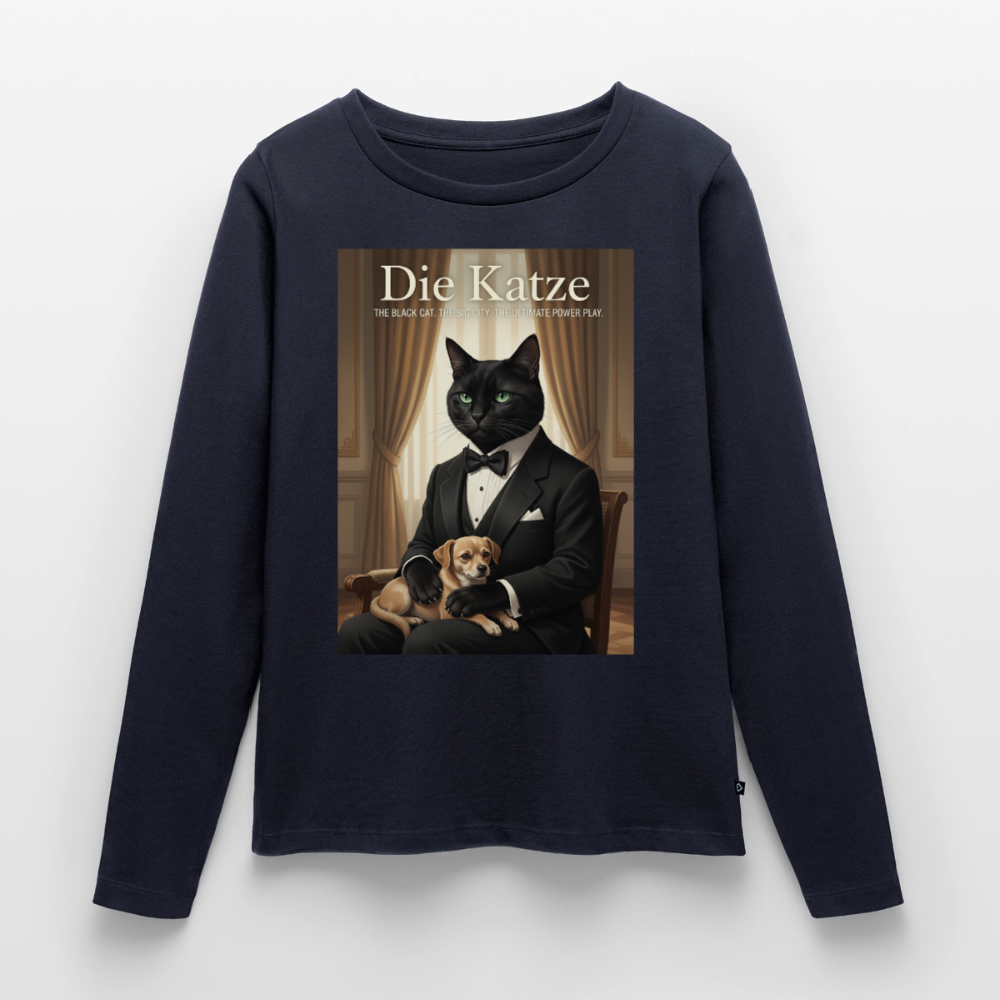 Die Katze – Krümel regelt das | Frauen Premium Bio Langarmshirt - Navy