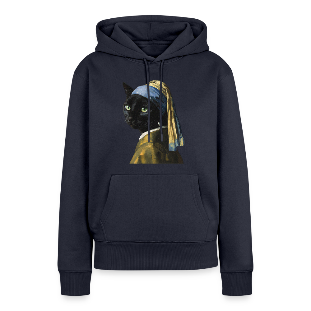 Das Mädchen mit dem Perlenohrring… aber es ist eine Katze | Frauen Premium Hoodie - Navy