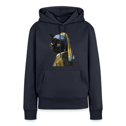 Das Mädchen mit dem Perlenohrring… aber es ist eine Katze | Frauen Premium Hoodie - Navy