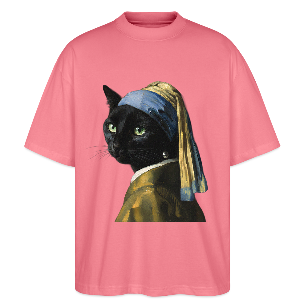 Das Mädchen mit dem Perlenohrring… aber es ist eine Katze | Stanley/Stella Oversized Unisex Bio T-Shirt Blaster - Pink 