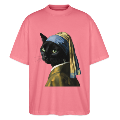 Das Mädchen mit dem Perlenohrring… aber es ist eine Katze | Stanley/Stella Oversized Unisex Bio T-Shirt Blaster - Pink 