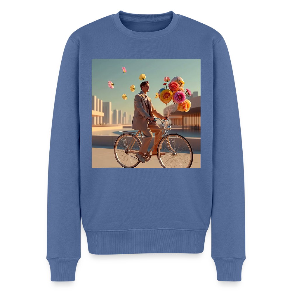 Fahrt ins Ungewisse (mit Blumen) |  Männer Premium Pullover - Taubenblau