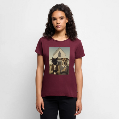 American Gothic… aber mit Katze und Hund | Frauen Premium T-Shirt - Burgunderrot