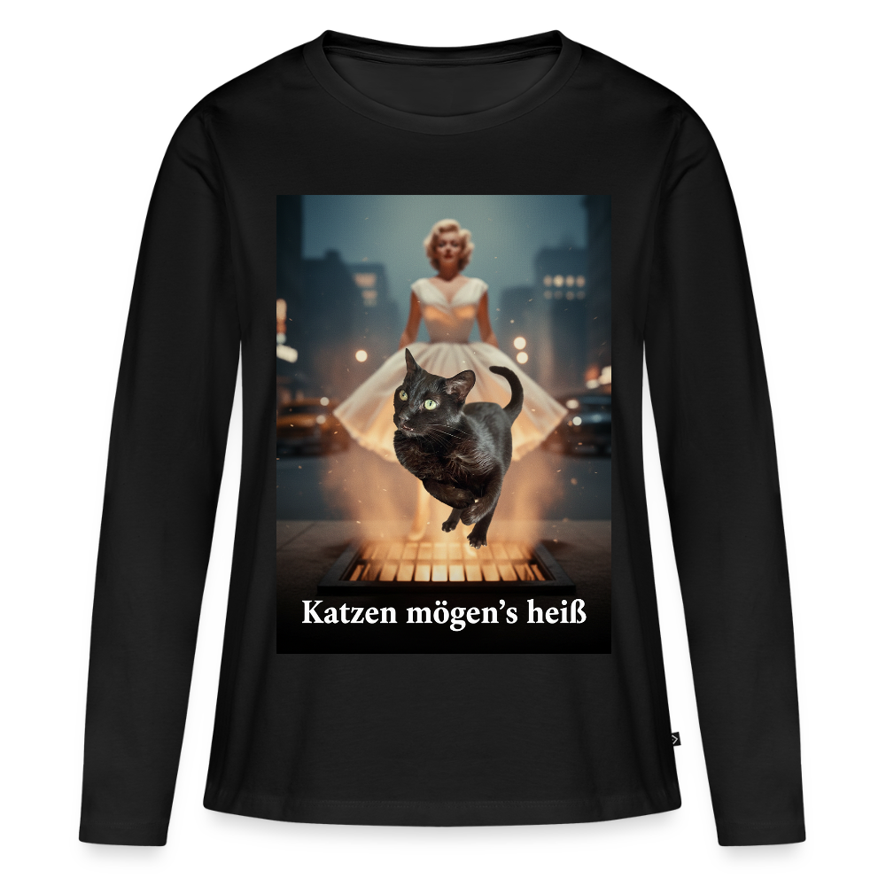 Katzen mögen’s heiß | Frauen Premium Bio Langarmshirt - Schwarz
