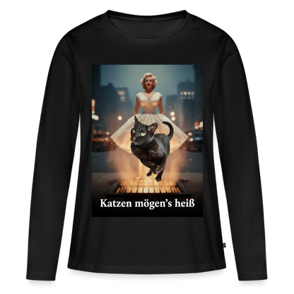 Katzen mögen’s heiß | Frauen Premium Bio Langarmshirt - Schwarz
