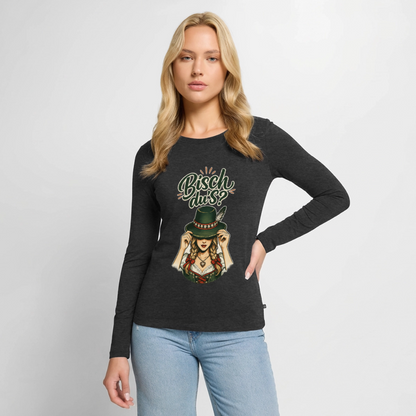 Bisch du’s? – Der Blick sagt alles | Frauen Premium Bio Langarmshirt - Anthrazit meliert