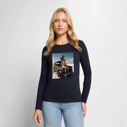 Warten auf irgendwas | Frauen Premium Bio Langarmshirt - Navy