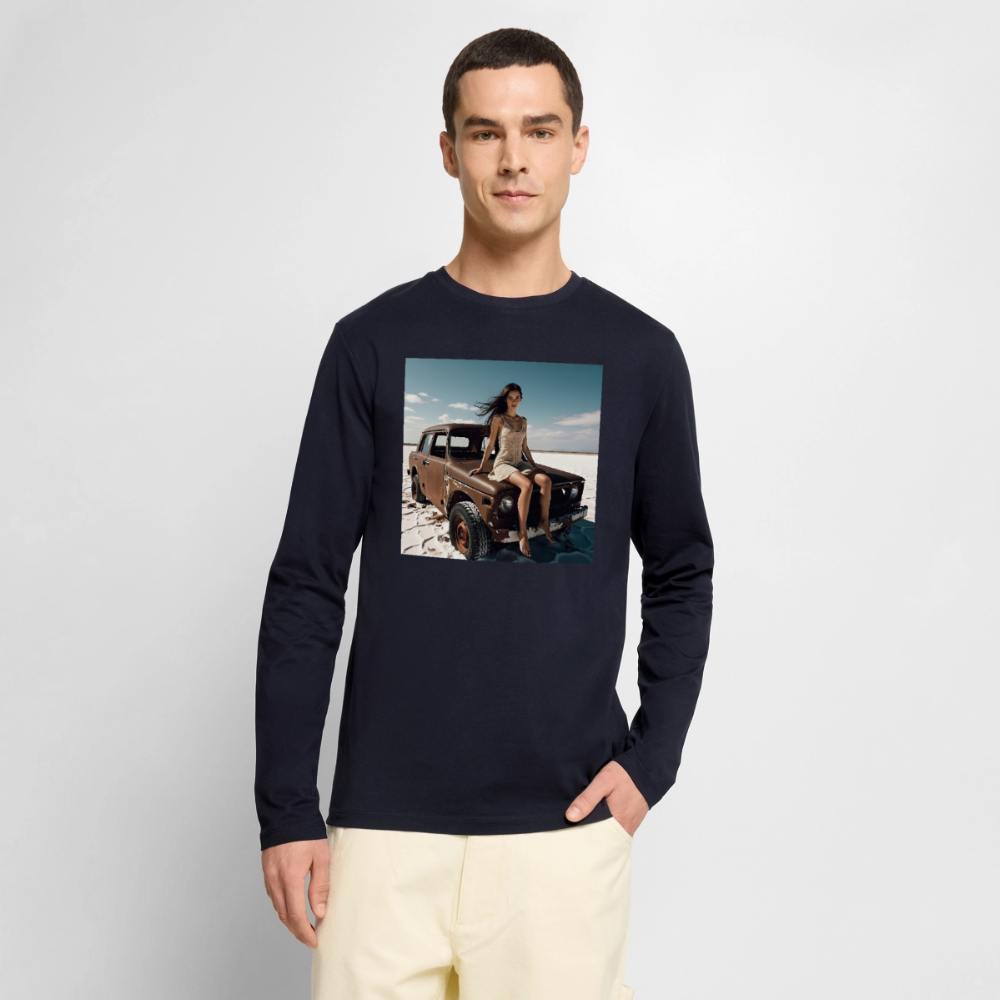 Warten auf irgendwas | Männer Premium Bio Langarmshirt - Navy