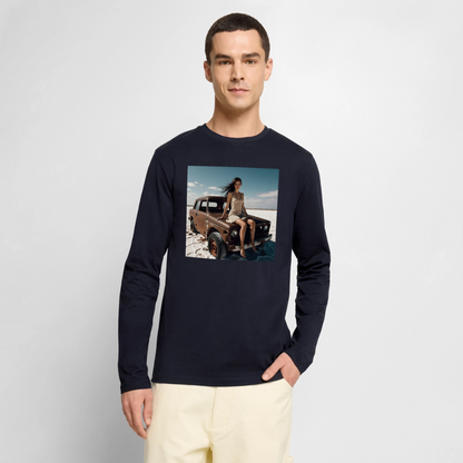 Warten auf irgendwas | Männer Premium Bio Langarmshirt - Navy