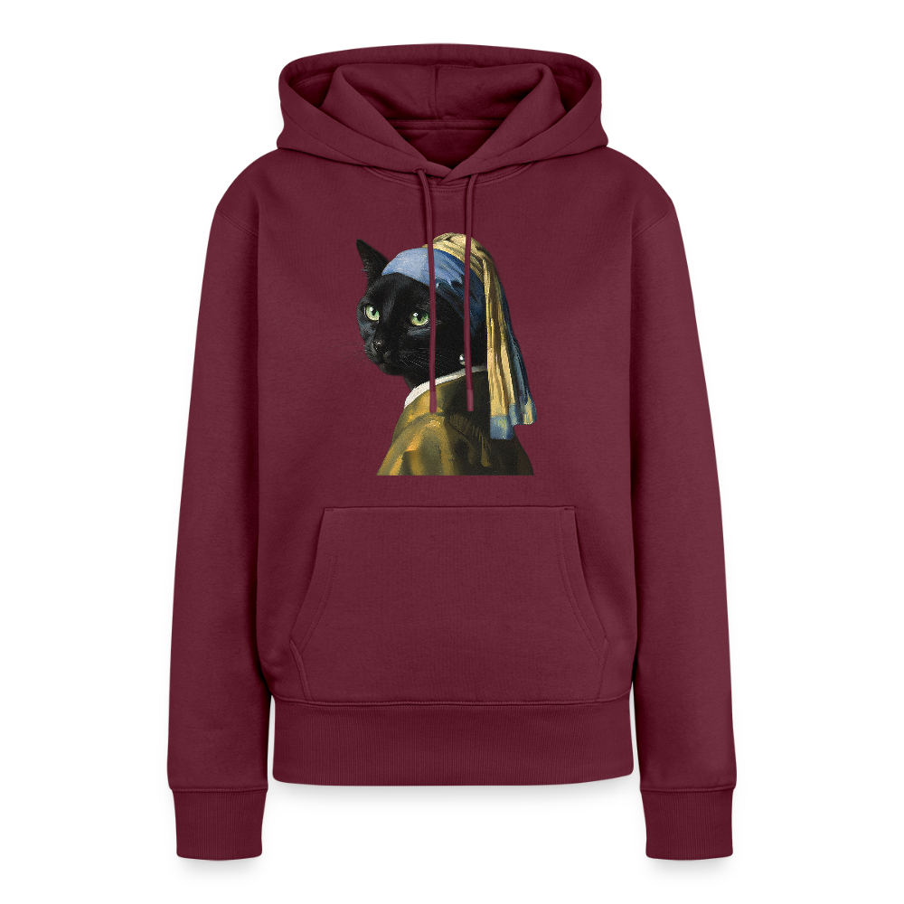 Das Mädchen mit dem Perlenohrring… aber es ist eine Katze | Frauen Premium Hoodie - Burgunderrot