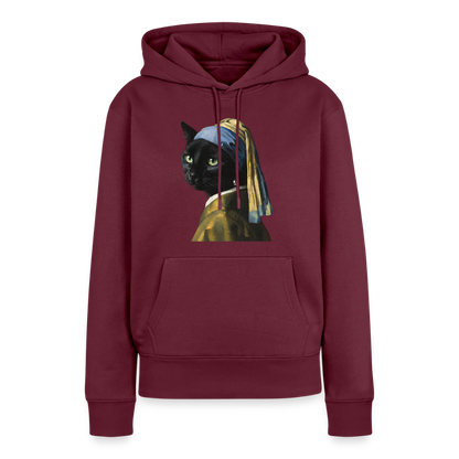 Das Mädchen mit dem Perlenohrring… aber es ist eine Katze | Frauen Premium Hoodie - Burgunderrot