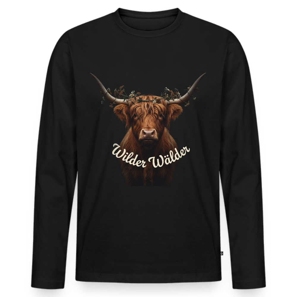 Wilder Wälder – Schwarzwald Highland Rind | Männer Premium Bio Langarmshirt - Schwarz