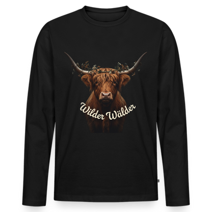 Wilder Wälder – Schwarzwald Highland Rind | Männer Premium Bio Langarmshirt - Schwarz