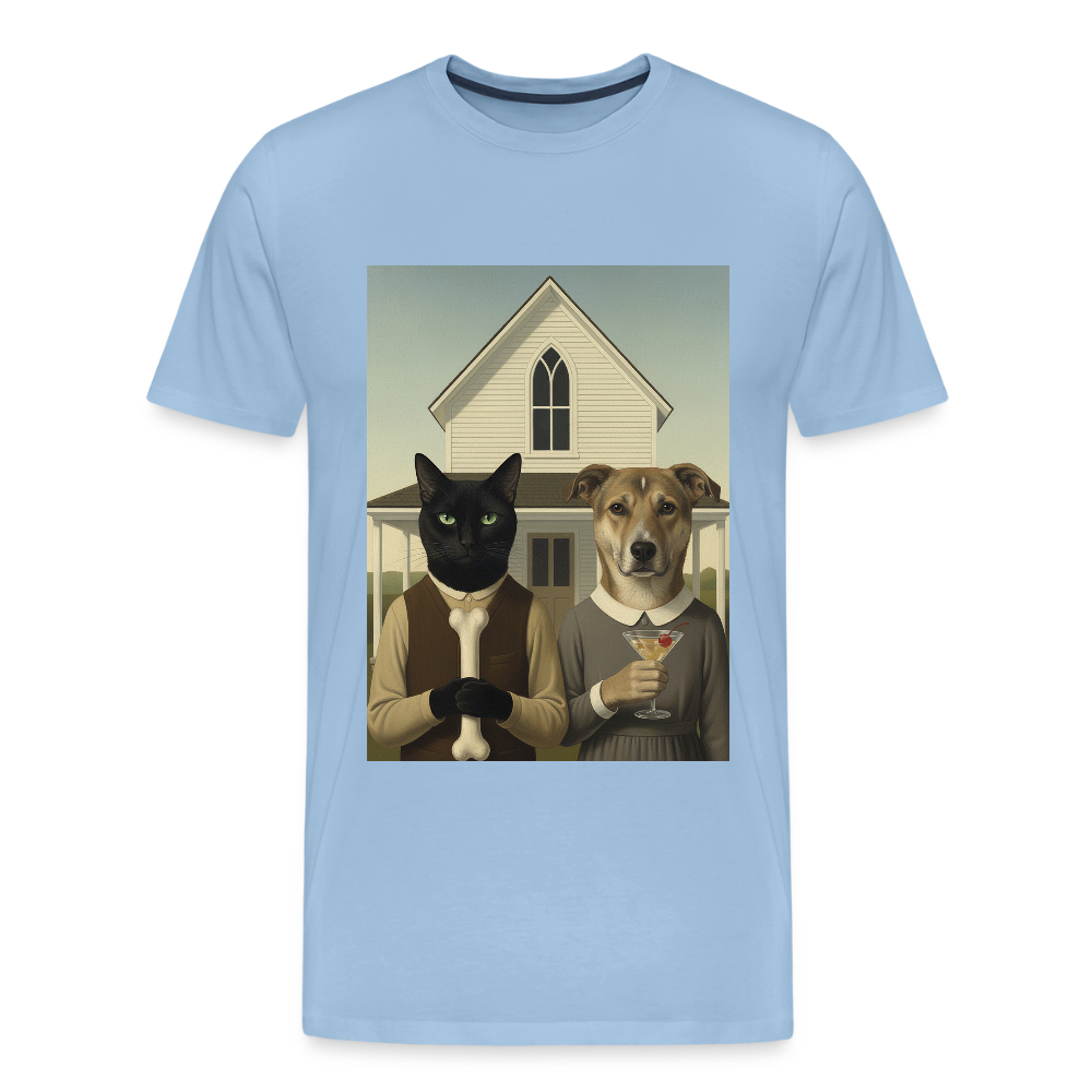 American Gothic… aber mit Katze und Hund | Männer Premium T-Shirt - Sky