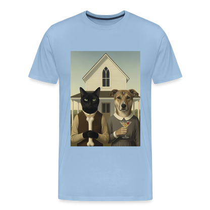 American Gothic… aber mit Katze und Hund | Männer Premium T-Shirt - Sky