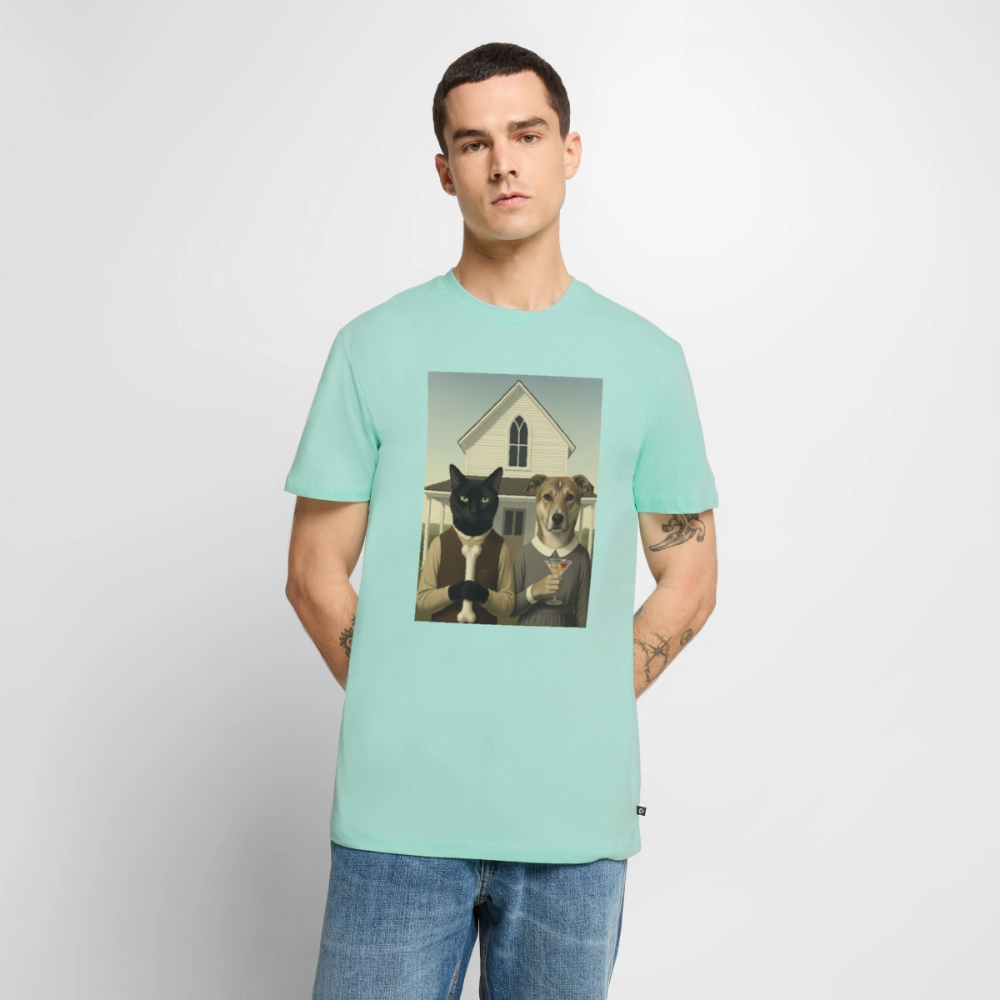 American Gothic… aber mit Katze und Hund | Männer Premium T-Shirt - Mint 