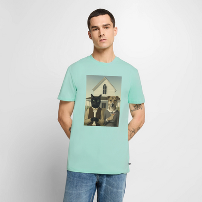 American Gothic… aber mit Katze und Hund | Männer Premium T-Shirt - Mint 