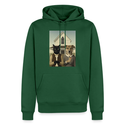American Gothic… aber mit Katze und Hund | Männer Premium Hoodie - Flaschengrün