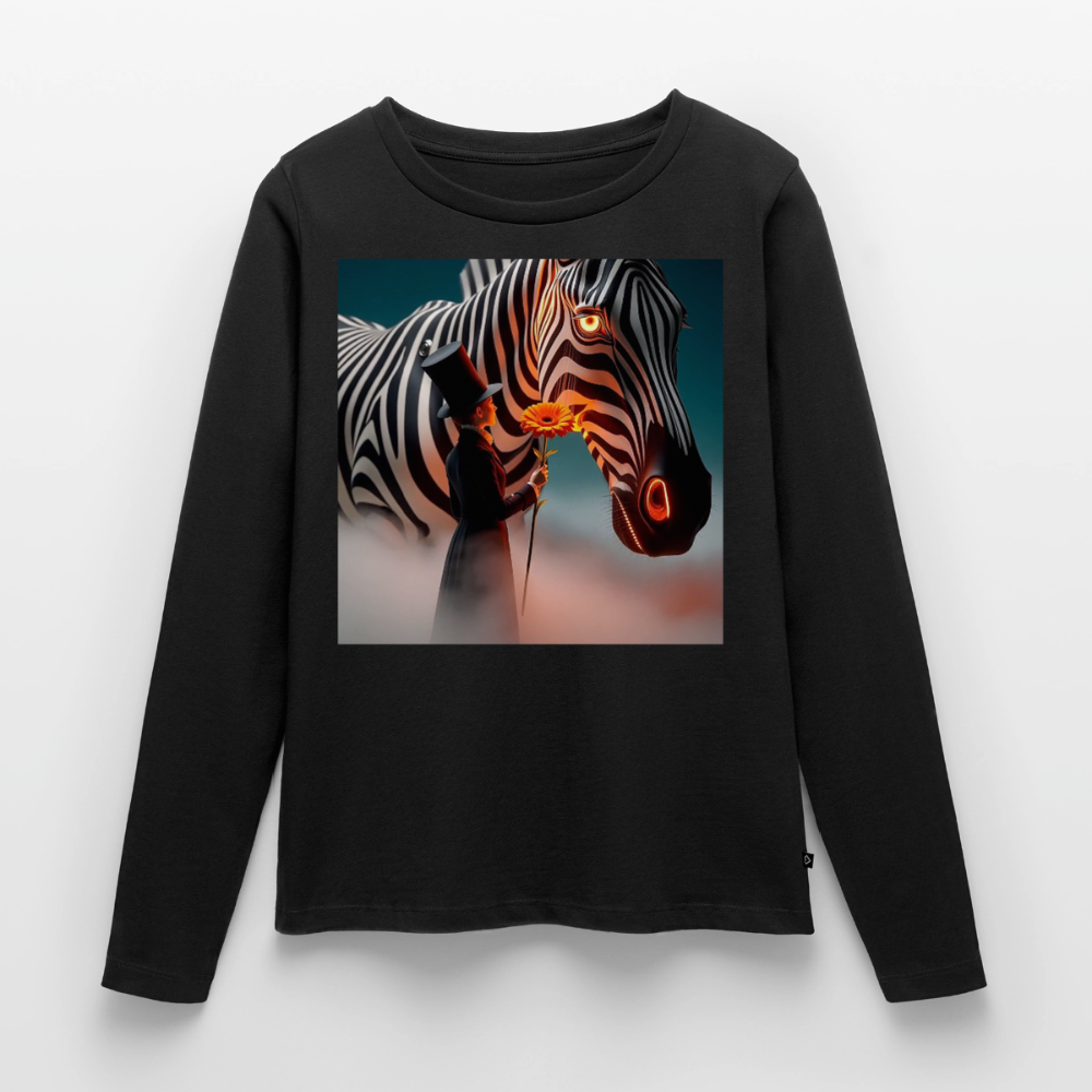 Blumen für ein Zebra | Frauen Premium Bio Langarmshirt - Schwarz