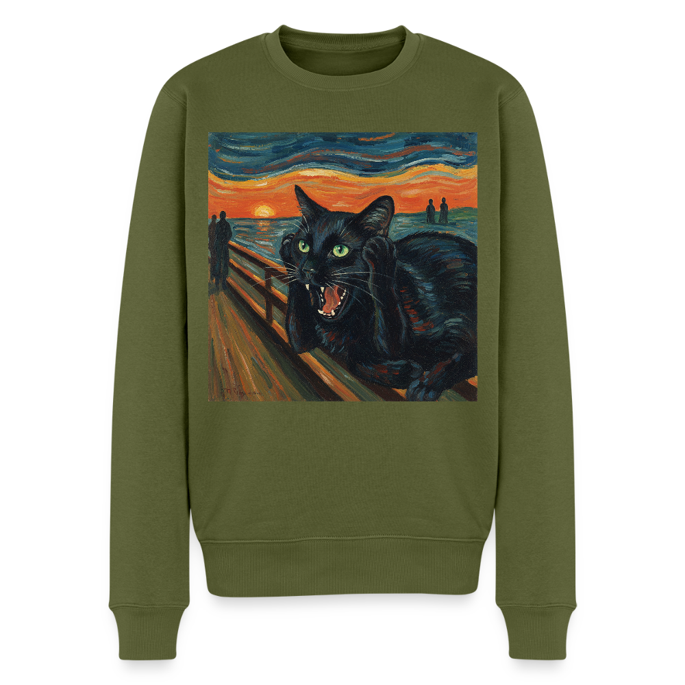 Der Schrei… aber die Katze hat’s zuerst gemerkt |  Männer Premium Pullover - Khaki